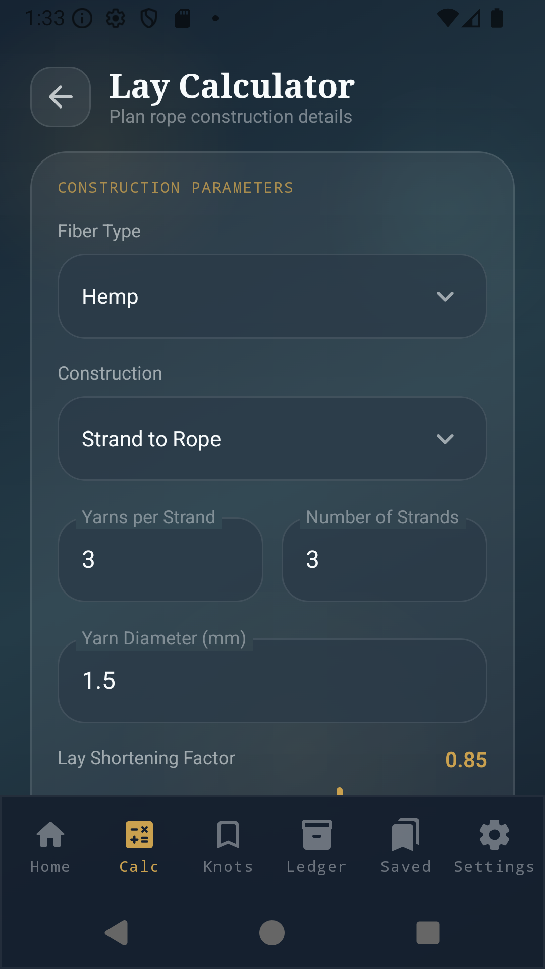 RopeWalk calculator screen preview